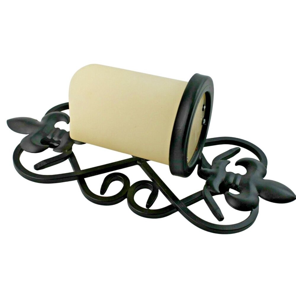 Fleur De Lis Wall Sconce 12" Wrought Iron Battery Operated Timer Faux Candle - Picture 4 of 6